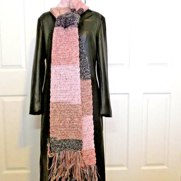Pink Black Handmade Scarf 108" x 7" Crochet Knit Winter Warm Long Christmas Gift - Picture 1 of 6